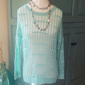 Mint long sleeved crocheted sweater 💋
